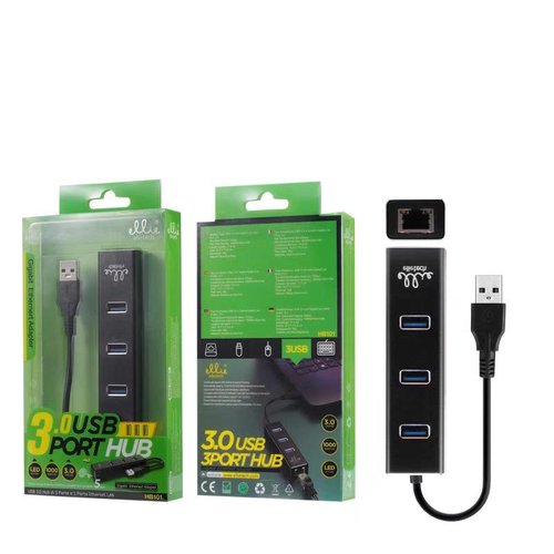 Ellietech HB101 3.0 HUB 3-Puerto USB Negro