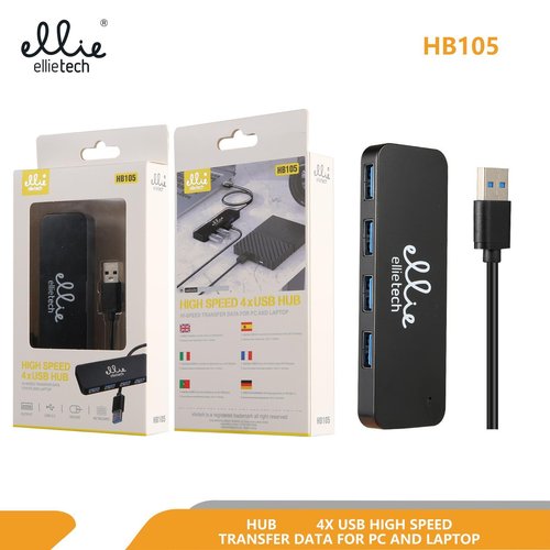 Ellietech HB105 3.0 HUB 4-Puerto USB 480Mbps Negro NOVEDAD