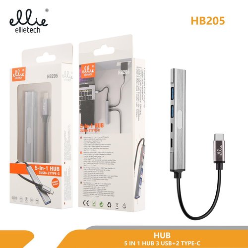 Ellietech HB205 5 en 1 HUB 3 USB + 2 Tipo-C NOVEDAD