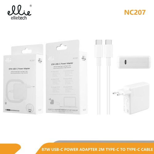 Ellietech NC207 Cargador con Cable para Macbook USB Tipo C 87W 2M