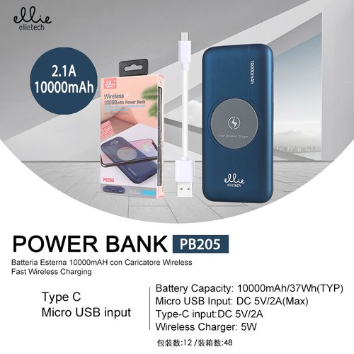 Ellietech PB205 Power Bank 10000mAh Carga Inalambrico