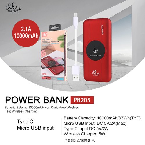 Ellietech PB205 Power Bank 10000mAh Carga Inalambrico