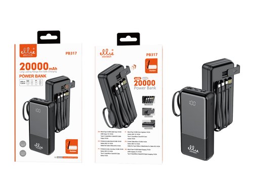 Ellietech PB317 Power bank 20000 mAh con Cable：USB+Type-C+IOS+Micro