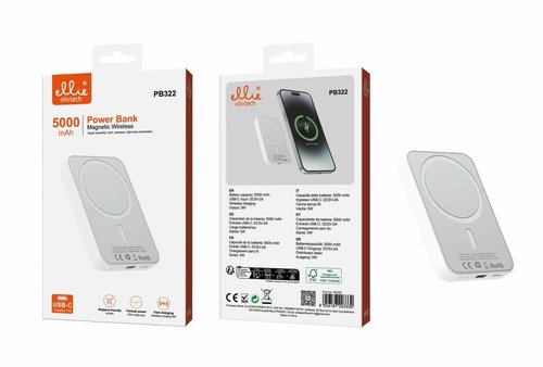 Ellietech PB322 Power bank 5000 mah Magnetico Compacto con indicador LED