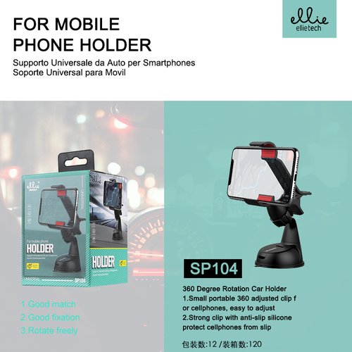 Ellietech SP104 Soporte para Coche con Pinza y Rotativo