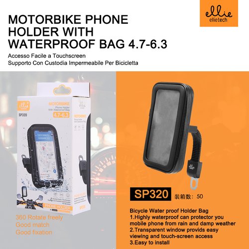 Ellietech SP320 Soporte Con Funda Impermeable Para Bicicleta 4.7 - 6.3 Pulgadas