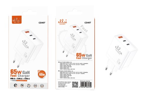 CD407 Cargador 65W USB-A+Type-C+Type-C