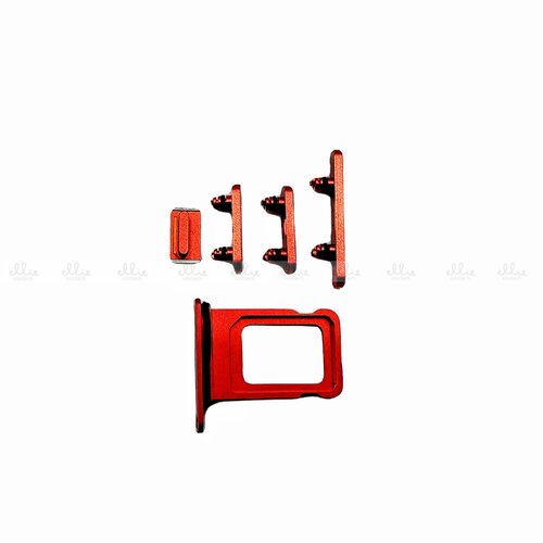 Set 4 Piezas Porta-SIM + Teclado de Volumen, Encendido y Boton Vibracion para iPhone 12 Mini 5.4 / 12 6.1 Rojo